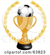 Soccer Ball In A Golden Trophy Cup On A White Background