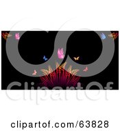 Royalty Free RF Clipart Illustration Of A Background Of Colorful Butterflies Over Gradient Plants On Black Version 3