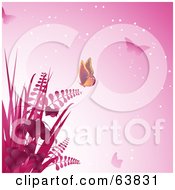 Royalty Free RF Clipart Illustration Of A Sparkling Pink Background With Plants And Butterflies