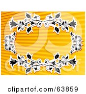 Poster, Art Print Of Black And White Floral Oval On A Lined Orange Background