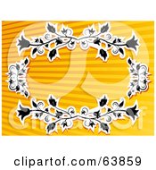 Royalty Free RF Clipart Illustration Of A Black And White Floral Oval On A Lined Orange Background