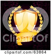 Royalty Free RF Clipart Illustration Of A Gold Shield With A Laurel And Blank Banner