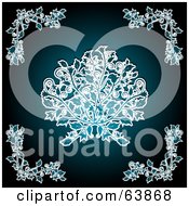 Poster, Art Print Of Teal Floral Background With Center And Corner Designs