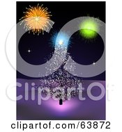 Poster, Art Print Of Fireworks Over An Outdoors Christmas Tree