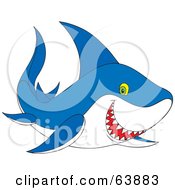 Royalty Free RF Clipart Illustration Of A Green Eyed Blue Shark Smiling