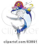 Poster, Art Print Of Tough Pirate Shark With Hook And Sword Fins