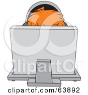 Poster, Art Print Of Red Haired Person Wearing Headphones Behind A Computer