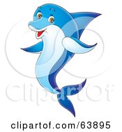 Poster, Art Print Of Happy Blue Swimming Dolphin