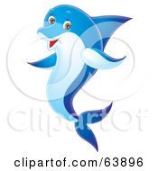 Poster, Art Print Of Happy Blue Swimming Airbrushed Dolphin