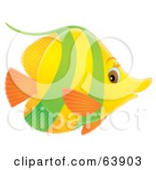 Royalty Free RF Clipart Illustration Of A Green Orange And Yellow Brown Eyed Airbrushed Marine Fish