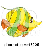 Royalty Free RF Clipart Illustration Of A Green Orange And Yellow Brown Eyed Marine Fish
