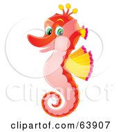 Royalty Free RF Clipart Illustration Of A Friendly Pink Red And Yellow Airbrushed Seahorse by Alex Bannykh