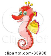 Royalty Free RF Clipart Illustration Of A Friendly Pink Red And Yellow Seahorse by Alex Bannykh