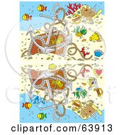Poster, Art Print Of Sunken Treasure Underwater With Fish And An Anchor And A Reflection