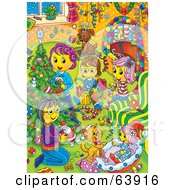 Poster, Art Print Of Happy Family Opening Presents Around A Christmas Tree