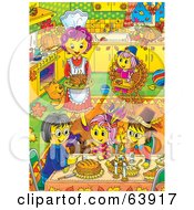 Poster, Art Print Of Woman Serving Thanksgiving Dinner To Her Family In A Busy Kitchen