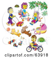 Poster, Art Print Of Digital Collage Of Mothers Children Toys And Pets