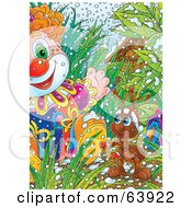 Poster, Art Print Of Christmas Ant Discovering A Toy Clown In The Grass