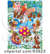 Poster, Art Print Of Group Of Ants Carrying A Bauble Airplane And Toy Soldier Through The Snow