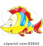 Royalty Free RF Clipart Illustration Of A Happy Yellow Red And Blue Fish In Profile
