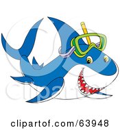 Royalty Free RF Clipart Illustration Of A Smiling Blue Shark Wearing A Green Snorkel Mask
