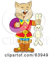 Poster, Art Print Of Cat Puss Holding A Rabbit By The Ears