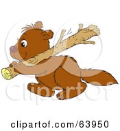 Poster, Art Print Of Working Brown Beaver Carrying A Wood Log