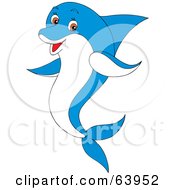 Poster, Art Print Of Friendly Blue And White Dolphin With Brown Eyes
