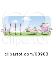 Poster, Art Print Of Man Running Alongside His Dog In An Agility Course
