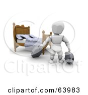 3d White Character Traveler Moving Luggage In A Hotel Room