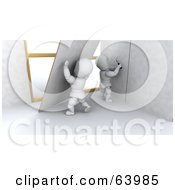 Poster, Art Print Of 3d White Characters Setting Up New Drywall