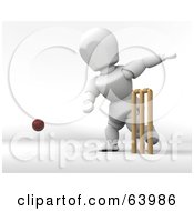 3d White Character Engaged In A Game Of Cricket - Version 1