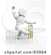 Poster, Art Print Of 3d White Character Engaged In A Game Of Cricket - Version 3