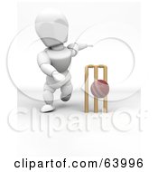 Poster, Art Print Of 3d White Character Engaged In A Game Of Cricket - Version 2