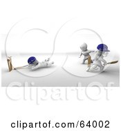 Poster, Art Print Of 3d White Characters Playing A Game Of Cricket - Version 3