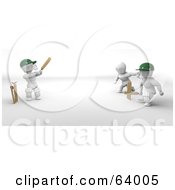 Poster, Art Print Of 3d White Characters Playing A Game Of Cricket - Version 1
