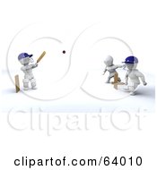3d White Characters Playing A Game Of Cricket - Version 2