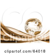 Royalty Free RF Clipart Illustration Of A 3d Golden Wire Globe On Swooshes Against White
