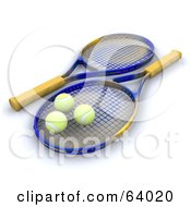 Poster, Art Print Of Three 3d Tennis Balls Resting On Rackets