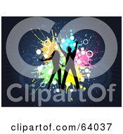Royalty Free RF Clipart Illustration Of A Silhouetted Dancing Couple On A Grungy Splatter Background On Blue