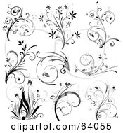 Poster, Art Print Of Digital Collage Of Nine Black And White Floral Scroll Design Elements On White