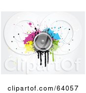 Poster, Art Print Of Music Speaker On Colorful Grungy Splatters On An Off White Background