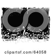 Poster, Art Print Of Black Background Bordered In White Grunge With Music Notes