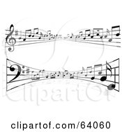 Royalty Free RF Clipart Illustration Of A Digital Collage Of Two Lines Of Sheet Music Flowing Into The Distance And Curving by KJ Pargeter