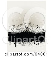Royalty Free RF Clipart Illustration Of A Black Grunge Text Box With Music Notes On A Faint Brown Background