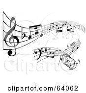 Royalty Free RF Clipart Illustration Of A Digital Collage Of Two Sheet Music Lines Waving Away And Twisting