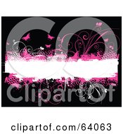 Poster, Art Print Of Grungy Pink Halftone Vines And Butterflies Around A White Text Box On Black