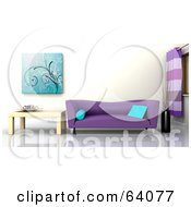 Poster, Art Print Of 3d Interior With A Purple Sofa And Light Wood End Table