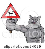 Poster, Art Print Of Strong Bulldog Holding A Beware Dog Sign