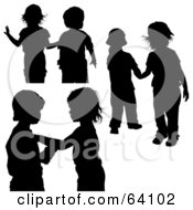 Royalty Free RF Clipart Illustration Of A Digital Collage Of Black Silhouetted Children Playing Together